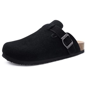 ODOLY Women's Suede Clogs with Arch Support for Comfort | Black Mules