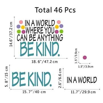 Be Kind Quotes Wall Decal, in a World Where You Can be Anything Inspirational Words Sticker, Colorful Dots Vinyl Lettering Wall Art Sticker for Classroom Kids Room Decor