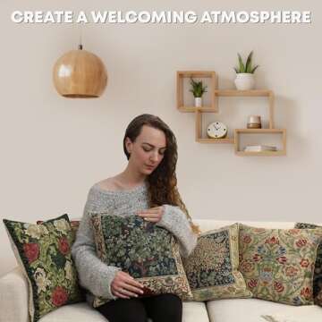 Charlotte Home Furnishings Throw Pillow Covers 16x16 in, Green Tree Decorative Couch Pillow Covers, Boho Decor European Tapestry Cushion Cases, Living Room Cozy Home Decor, Jacquard Woven Soft Cotton