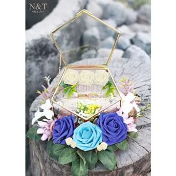 N&T NIETING Blue Roses Artificial Flowers, 50pcs Fake Flowers Rose Perfect for DIY Wedding Bridesmaid Bridal Bouquets Centerpieces Home Flower Arrangement Decoration, Series Blue