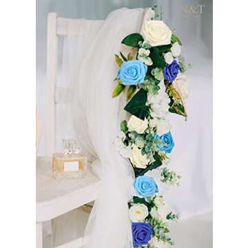 N&T NIETING Blue Roses Artificial Flowers, 50pcs Fake Flowers Rose Perfect for DIY Wedding Bridesmaid Bridal Bouquets Centerpieces Home Flower Arrangement Decoration, Series Blue
