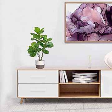 BESAMENATURE Artificial Fiddle Leaf Fig Tree, Faux Ficus Lyrata Plant for Home Office Decoration, 34" Tall