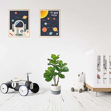 BESAMENATURE Artificial Fiddle Leaf Fig Tree, Faux Ficus Lyrata Plant for Home Office Decoration, 34" Tall