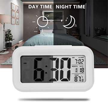 TXY LED Digital Alarm Clock Backlight Snooze Mute Calendar Desktop Electronic Bcaklight Table Clocks Desktop Clock (White)