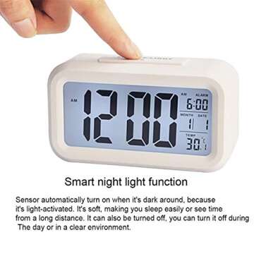 TXY LED Digital Alarm Clock Backlight Snooze Mute Calendar Desktop Electronic Bcaklight Table Clocks Desktop Clock (White)