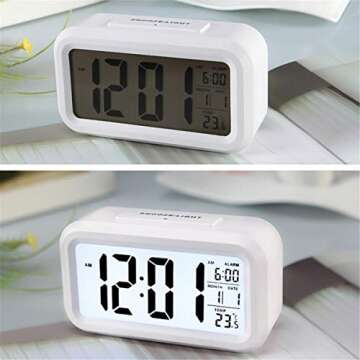 TXY LED Digital Alarm Clock Backlight Snooze Mute Calendar Desktop Electronic Bcaklight Table Clocks Desktop Clock (White)