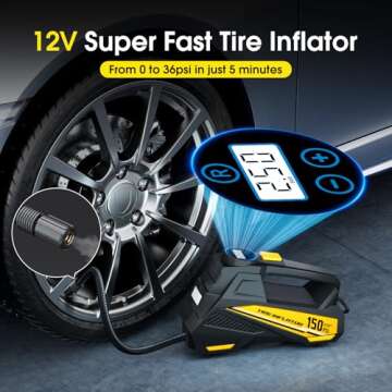Portable Tire Inflator with 150PSI Digital Gauge & LED Light