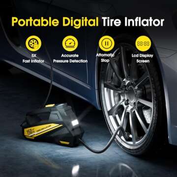 Portable Tire Inflator with 150PSI Digital Gauge & LED Light