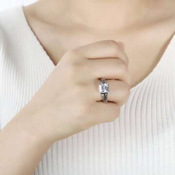 UNY Jewel Twisted Cable Wire Petite CZ Ring Designer Inspired Fashion Brand Christmas Valentine Women Dupes Jewelry Gift (Black, 8)