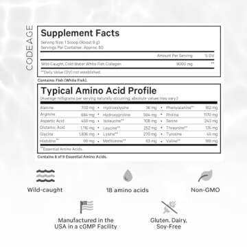 Codeage Marine Collagen Powder - Wild-Caught Hydrolyzed Fish Collagen Peptides - Type 1 & 3 Collagen...