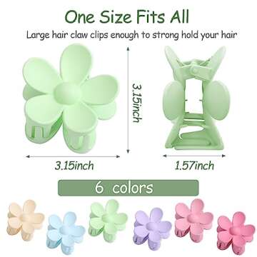 Glaudmeiss 6PCS Flower Hair Clips, Matte Claw Clips for Women Girls, 3.15 Inches Long, Strong Hold C...