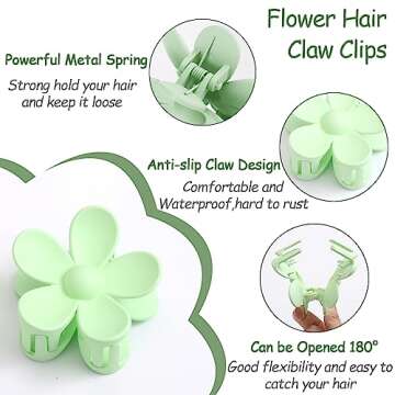 Glaudmeiss 6PCS Flower Hair Clips, Matte Claw Clips for Women Girls, 3.15 Inches Long, Strong Hold Cute Clips for Thick Thin Hair, Perfect Gifts for Valentine's Day