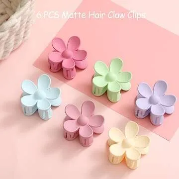 Glaudmeiss 6PCS Flower Hair Clips, Matte Claw Clips for Women Girls, 3.15 Inches Long, Strong Hold Cute Clips for Thick Thin Hair, Perfect Gifts for Valentine's Day