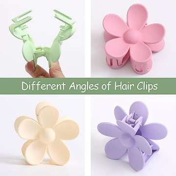 Glaudmeiss 6PCS Flower Hair Clips, Matte Claw Clips for Women Girls, 3.15 Inches Long, Strong Hold Cute Clips for Thick Thin Hair, Perfect Gifts for Valentine's Day