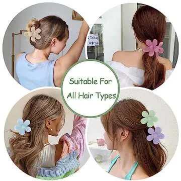 Glaudmeiss 6PCS Flower Hair Clips, Matte Claw Clips for Women Girls, 3.15 Inches Long, Strong Hold Cute Clips for Thick Thin Hair, Perfect Gifts for Valentine's Day
