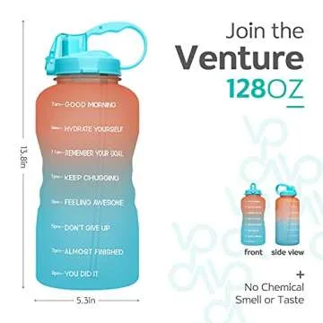 Venture Pal Large 1 Gallon/128 OZ (When Full) Motivational BPA Free Leakproof Water Bottle with Straw & Time Marker Perfect for Fitness Gym Camping Outdoor Sports-Orange/Green Gradient