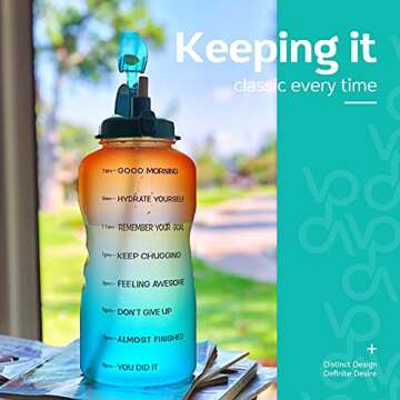 Venture Pal Large 1 Gallon/128 OZ (When Full) Motivational BPA Free Leakproof Water Bottle with Straw & Time Marker Perfect for Fitness Gym Camping Outdoor Sports-Orange/Green Gradient