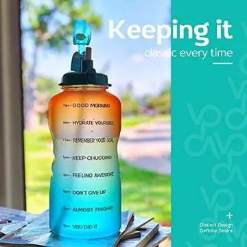 Venture Pal Large 1 Gallon/128 OZ (When Full) Motivational BPA Free Leakproof Water Bottle with Straw & Time Marker Perfect for Fitness Gym Camping Outdoor Sports-Orange/Green Gradient