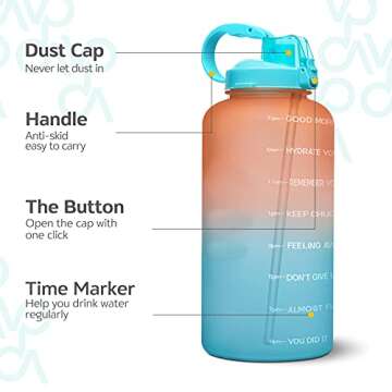 Venture Pal Large 1 Gallon/128 OZ (When Full) Motivational BPA Free Leakproof Water Bottle with Straw & Time Marker Perfect for Fitness Gym Camping Outdoor Sports-Orange/Green Gradient