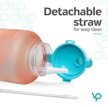 Venture Pal Large 1 Gallon/128 OZ (When Full) Motivational BPA Free Leakproof Water Bottle with Straw & Time Marker Perfect for Fitness Gym Camping Outdoor Sports-Orange/Green Gradient