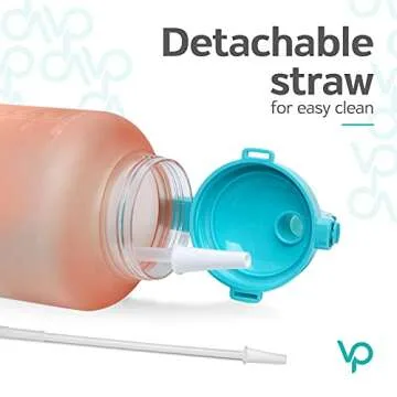 Venture Pal Large 1 Gallon/128 OZ (When Full) Motivational BPA Free Leakproof Water Bottle with Straw & Time Marker Perfect for Fitness Gym Camping Outdoor Sports-Orange/Green Gradient