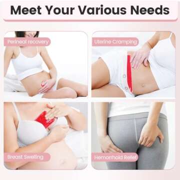 Hilph Perineal Cold Packs, Hot Cold Pack Postpartum Cooling Pad for Vaginal Recovery & Hemorrhoid Pain Relief, Reusable 2 Cooling Maternity Pads with 4 Soft Washable Sleeves for Women After Birth