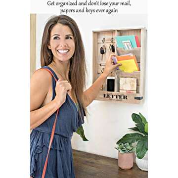 25DOL Rustic Mail Organizer Wall Mount and Key Holder for Wall, Home Office Organization. 19 x 14 Inch Entryway Organizer. Distressed Wood Mail Sorter Letter Holder. Wall Mounted with Hooks.