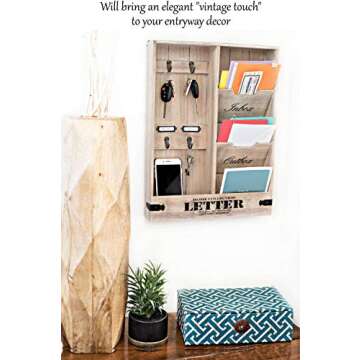 25DOL Rustic Mail Organizer Wall Mount and Key Holder for Wall, Home Office Organization. 19 x 14 Inch Entryway Organizer. Distressed Wood Mail Sorter Letter Holder. Wall Mounted with Hooks.