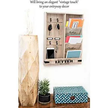 25DOL Rustic Mail Organizer Wall Mount and Key Holder for Wall, Home Office Organization. 19 x 14 Inch Entryway Organizer. Distressed Wood Mail Sorter Letter Holder. Wall Mounted with Hooks.