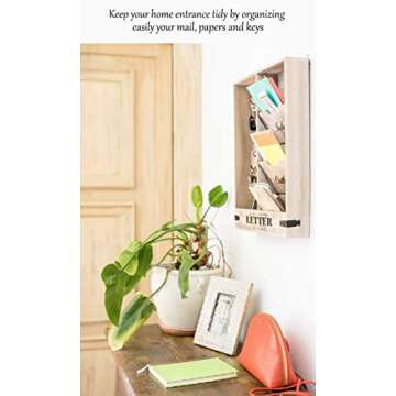 25DOL Rustic Mail Organizer Wall Mount and Key Holder for Wall, Home Office Organization. 19 x 14 Inch Entryway Organizer. Distressed Wood Mail Sorter Letter Holder. Wall Mounted with Hooks.