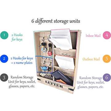 25DOL Rustic Mail Organizer Wall Mount and Key Holder for Wall, Home Office Organization. 19 x 14 Inch Entryway Organizer. Distressed Wood Mail Sorter Letter Holder. Wall Mounted with Hooks.