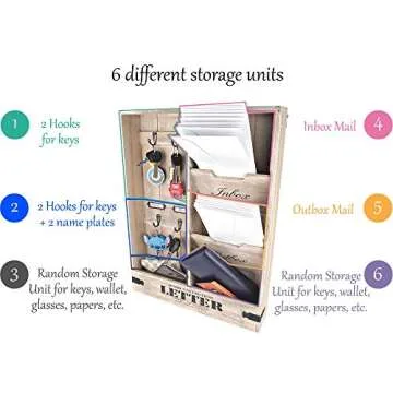 25DOL Rustic Mail Organizer Wall Mount and Key Holder for Wall, Home Office Organization. 19 x 14 Inch Entryway Organizer. Distressed Wood Mail Sorter Letter Holder. Wall Mounted with Hooks.