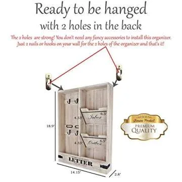 25DOL Rustic Mail Organizer Wall Mount and Key Holder for Wall, Home Office Organization. 19 x 14 Inch Entryway Organizer. Distressed Wood Mail Sorter Letter Holder. Wall Mounted with Hooks.