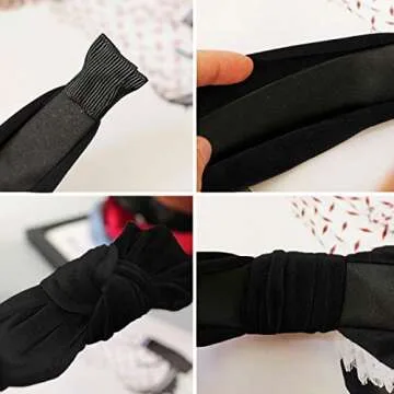 BEBEEPOO 2Pcs Headbands for Women, Pearl Headbands with Velvet Knotted Wide Headbands, Faux Pearl Elastic Hair Hoops Fashion Vintage Styling Hair Accessories