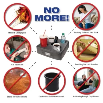Cup Cozy Deluxe Pillow (Gray) *As Seen on TV* -The World's Best Cup Holder! Keep Your Drinks Close and Prevent Spills. Use it Anywhere-Couch, Floor, Bed, Man cave, car, RV, Park, Beach and More!