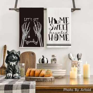 Artoid Mode Skeleton Hand Spooky Halloween Kitchen Towels Dish Towels, 18x26 Inch Let's Get Bones De...