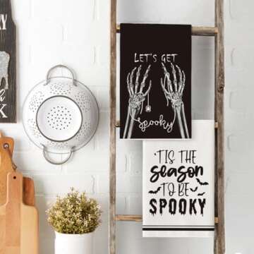 Artoid Mode Skeleton Hand Spooky Halloween Kitchen Towels Dish Towels, 18x26 Inch Let's Get Bones Decoration Hand Towels Set of 4