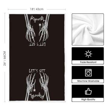 Artoid Mode Skeleton Hand Spooky Halloween Kitchen Towels Dish Towels, 18x26 Inch Let's Get Bones Decoration Hand Towels Set of 4