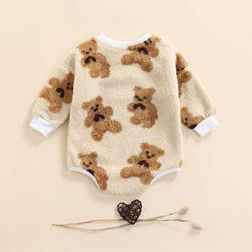Baby Girl Boy Oversized Sweater Fleece Romper Pullover Sweatshirt Long Sleeve Warm Tops Fall Winter Clothes (B- Bear Beige,12-18 Months)