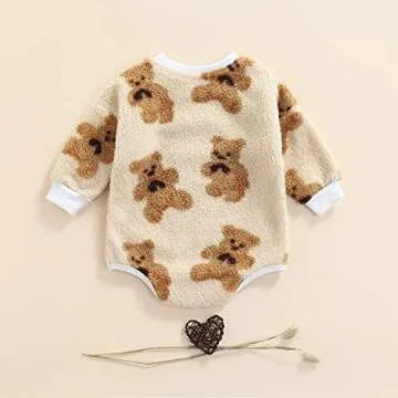 Baby Girl Boy Oversized Sweater Fleece Romper Pullover Sweatshirt Long Sleeve Warm Tops Fall Winter Clothes (B- Bear Beige,12-18 Months)