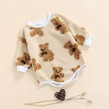 Baby Girl Boy Oversized Sweater Fleece Romper Pullover Sweatshirt Long Sleeve Warm Tops Fall Winter Clothes (B- Bear Beige,12-18 Months)