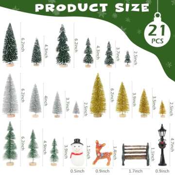 AerWo 21pcs Mini Bottle Brush Christmas Trees, Winter Village Sets with Snowman, Reindeer, Bench, Sm...