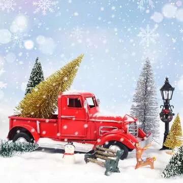 AerWo 21pcs Mini Bottle Brush Christmas Trees, Winter Village Sets with Snowman, Reindeer, Bench, Small Trees for Tabletop Holiday Decor