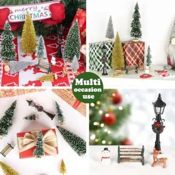 AerWo 21pcs Mini Bottle Brush Christmas Trees, Winter Village Sets with Snowman, Reindeer, Bench, Small Trees for Tabletop Holiday Decor