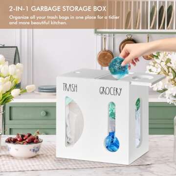 2 in 1 Grocery Bag Holder Trash Bag Dispenser, Wood Trash Bag Holder, Garbage Bag Holder Wall Mount,...