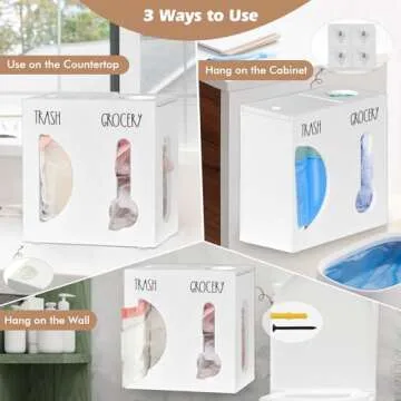 2 in 1 Grocery Bag Holder Trash Bag Dispenser, Wood Trash Bag Holder, Garbage Bag Holder Wall Mount, Grocery Bag Dispenser for Plastic Bags, Kitchen Cabinet Under Sink Organizers and Storage (White)