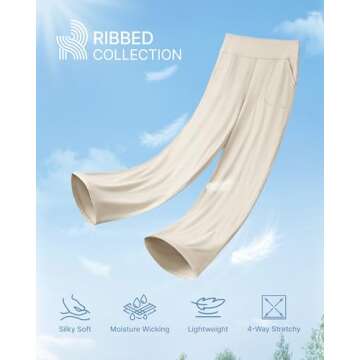 G4Free Women Lounge Wide Leg Pants Ribbed Lightweight Yoga Pants with Pockets Casual Comfy Pants(Lig...