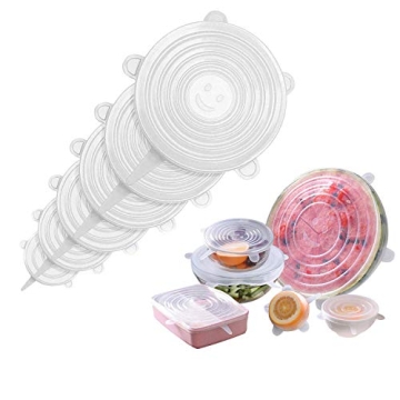JIGUOOR Silicone Stretch Lids, 6 Pack Reusable Silicone Lids for Fresh Food Storage