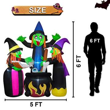 Halloween Inflatables Outdoor Decorations,6 Feet 3 Witches, LED Lights, Blow up Lighted Yard Lawn Home Family Decorations