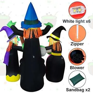 Halloween Inflatables Outdoor Decorations,6 Feet 3 Witches, LED Lights, Blow up Lighted Yard Lawn Home Family Decorations